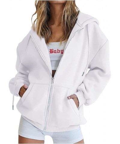 Lightweight Zip Up Hoodies For Women Fall Fashion Long Sleeve Hooded Sweatshirt With Pockets Thin Jacket y2k Clothes G05-whit...