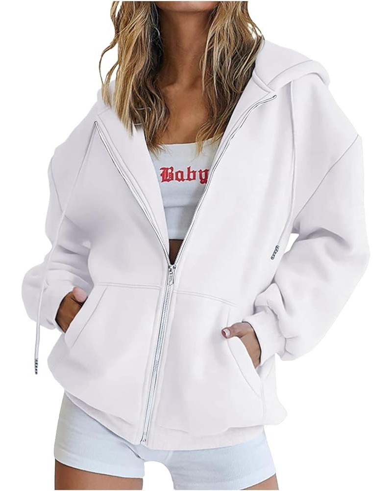 Lightweight Zip Up Hoodies For Women Fall Fashion Long Sleeve Hooded Sweatshirt With Pockets Thin Jacket y2k Clothes G05-whit...