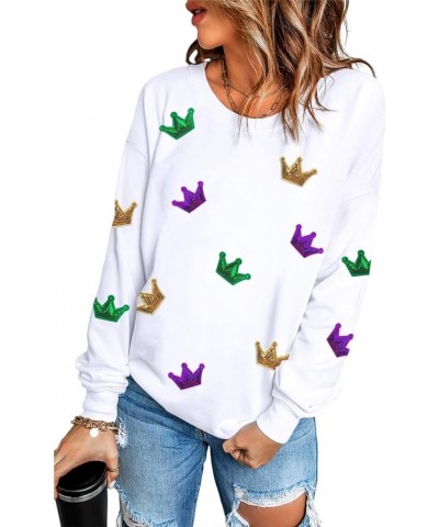 Women's Casual Holiday Sweatshirt Print Round Neck Long Sleeve Pullover Tops Mardi Gras-white4 $16.73 Hoodies & Sweatshirts