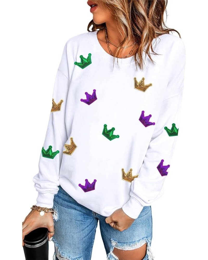 Women's Casual Holiday Sweatshirt Print Round Neck Long Sleeve Pullover Tops Mardi Gras-white4 $16.73 Hoodies & Sweatshirts