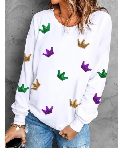 Women's Casual Holiday Sweatshirt Print Round Neck Long Sleeve Pullover Tops Mardi Gras-white4 $16.73 Hoodies & Sweatshirts