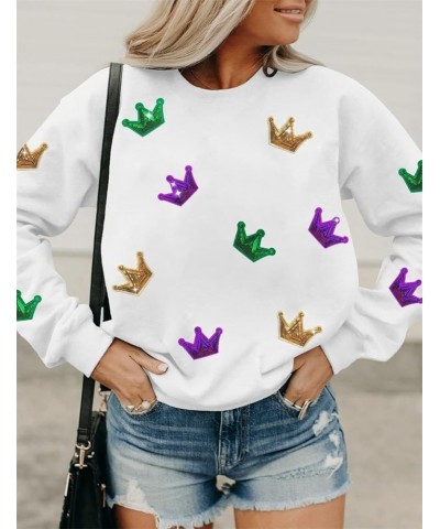 Women's Casual Holiday Sweatshirt Print Round Neck Long Sleeve Pullover Tops Mardi Gras-white4 $16.73 Hoodies & Sweatshirts