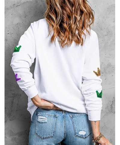 Women's Casual Holiday Sweatshirt Print Round Neck Long Sleeve Pullover Tops Mardi Gras-white4 $16.73 Hoodies & Sweatshirts