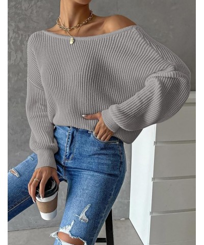 Women Twist Back Boat Neck Knitted Sweaters Long Sleeve Drop Shoulder Solid Casual Pullover Tunic Tops Grey $15.48 Sweaters