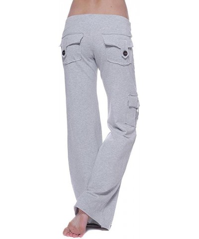 Womens Bootcut Yoga Pants with Cargo Pockets Stretchy Palazzo Pants Long Wide Leg Workout Baggy Cargo Sweat Pants 02 Gray - W...