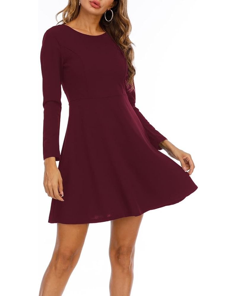 Women's Long Sleeve Short Skater Casual A-line Dress Elegant Swing Dress Crewneck for Fall Winter Spring Burgundy $20.16 Dresses