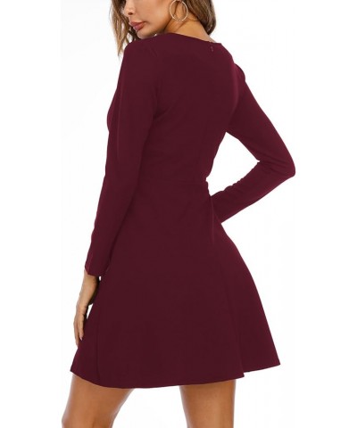 Women's Long Sleeve Short Skater Casual A-line Dress Elegant Swing Dress Crewneck for Fall Winter Spring Burgundy $20.16 Dresses