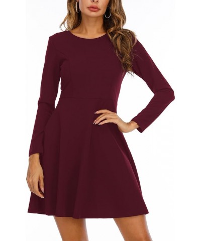 Women's Long Sleeve Short Skater Casual A-line Dress Elegant Swing Dress Crewneck for Fall Winter Spring Burgundy $20.16 Dresses