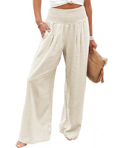 Linen Palazzo Pants for Women Summer High Waisted Wide Leg Pant Flowy Lounge Trousers Apricot $11.25 Pants
