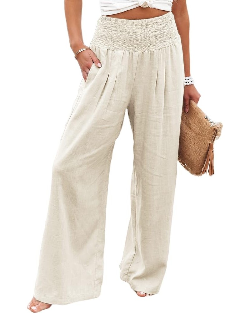 Linen Palazzo Pants for Women Summer High Waisted Wide Leg Pant Flowy Lounge Trousers Apricot $11.25 Pants