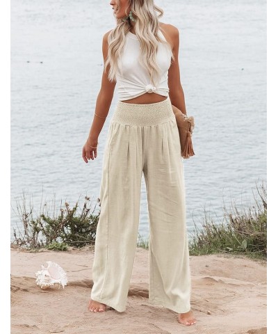 Linen Palazzo Pants for Women Summer High Waisted Wide Leg Pant Flowy Lounge Trousers Apricot $11.25 Pants