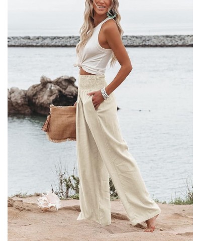 Linen Palazzo Pants for Women Summer High Waisted Wide Leg Pant Flowy Lounge Trousers Apricot $11.25 Pants