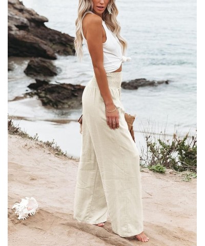 Linen Palazzo Pants for Women Summer High Waisted Wide Leg Pant Flowy Lounge Trousers Apricot $11.25 Pants