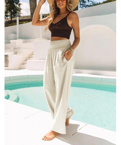 Linen Palazzo Pants for Women Summer High Waisted Wide Leg Pant Flowy Lounge Trousers Apricot $11.25 Pants