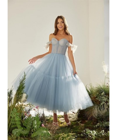 Off Shoulder Tulle Prom Dresses for Women Sweetheart Tea Length A Line Ball Gown Formal Evening Party Dress Dusty Rose $29.93...