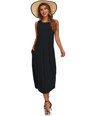 Women's Casual Beach Summer Dresses Sleeveless Graphic Long Sundress Cover Up Dresses with Pocket B Black $16.42 Swimsuits