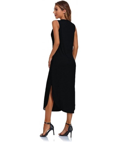 Women's Casual Beach Summer Dresses Sleeveless Graphic Long Sundress Cover Up Dresses with Pocket B Black $16.42 Swimsuits