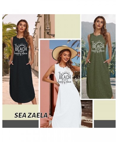 Women's Casual Beach Summer Dresses Sleeveless Graphic Long Sundress Cover Up Dresses with Pocket B Black $16.42 Swimsuits