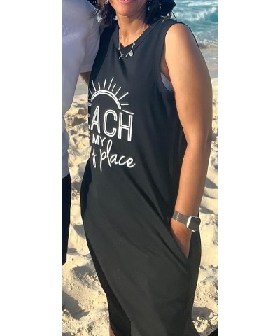 Women's Casual Beach Summer Dresses Sleeveless Graphic Long Sundress Cover Up Dresses with Pocket B Black $16.42 Swimsuits