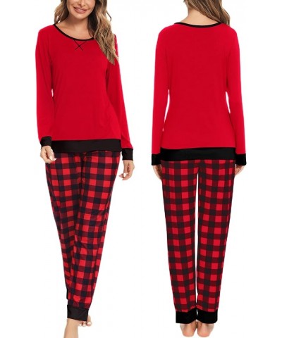 Men & Women Pajama Sets for Couples Long Sleeve Sleepwear Plaid Striped Pants Loungewear Set with Pockets Men Red $18.72 Slee...