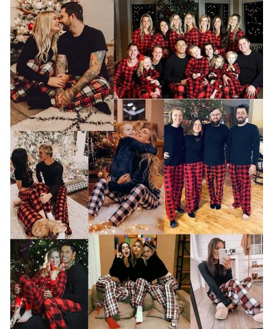 Men & Women Pajama Sets for Couples Long Sleeve Sleepwear Plaid Striped Pants Loungewear Set with Pockets Men Red $18.72 Slee...