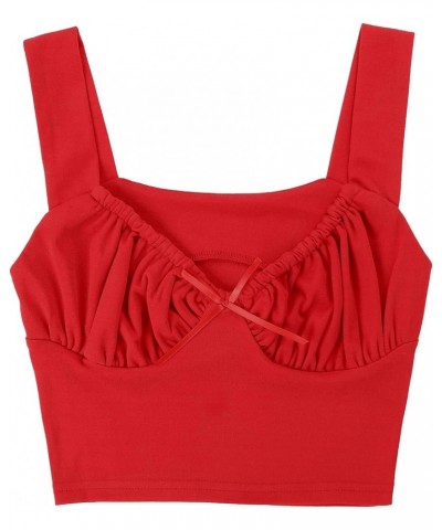 Women's Summer Sleeveless Ruched Crop Tops Slim Fit Camisole Crop Tank Milkmaid Tee Top Red $8.67 Tanks