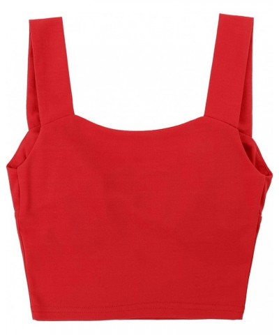 Women's Summer Sleeveless Ruched Crop Tops Slim Fit Camisole Crop Tank Milkmaid Tee Top Red $8.67 Tanks