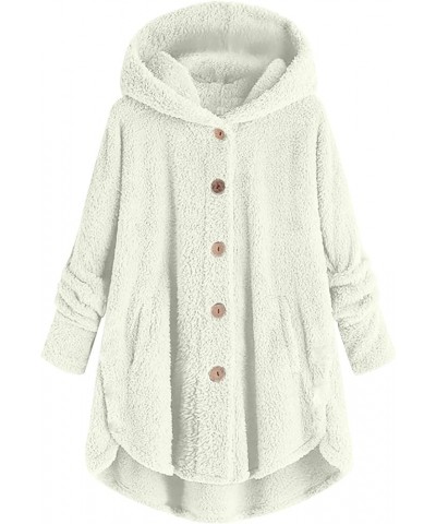 Womens Winter Coats Sherpa Fleece Hoodies Plus Size Soft Fuzzy Button Cardigan Comfy Shaggy Tunic Jacket Loungewear A2_white ...