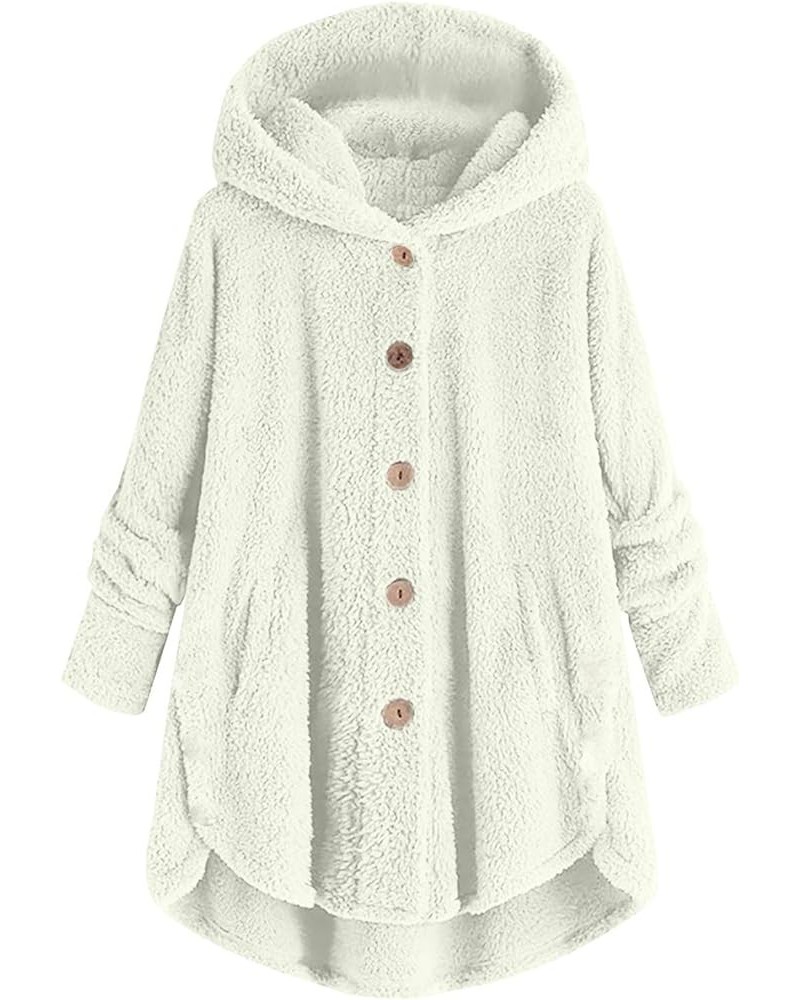 Womens Winter Coats Sherpa Fleece Hoodies Plus Size Soft Fuzzy Button Cardigan Comfy Shaggy Tunic Jacket Loungewear A2_white ...