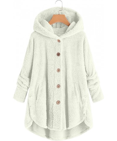 Womens Winter Coats Sherpa Fleece Hoodies Plus Size Soft Fuzzy Button Cardigan Comfy Shaggy Tunic Jacket Loungewear A2_white ...