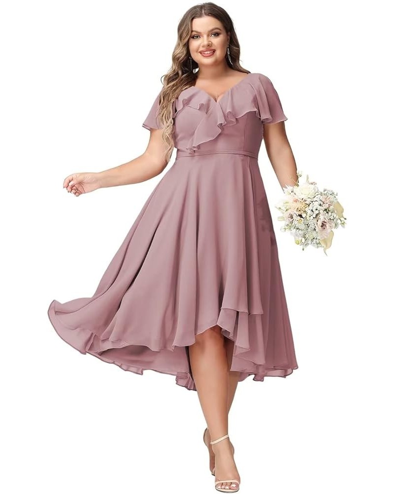 Women's V-Neck Ruffle Bridesmaid Dresses Short with Pockets Empire Waist Chiffon Formal Dresses BF19 Dusty Mauve $25.60 Dresses