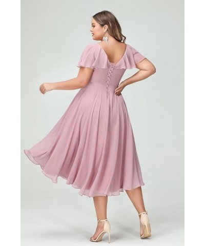 Women's V-Neck Ruffle Bridesmaid Dresses Short with Pockets Empire Waist Chiffon Formal Dresses BF19 Dusty Mauve $25.60 Dresses