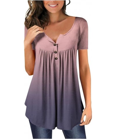 Sexy Tops for Women Plus Size Loose Gradient Shirt Short Sleeve Summer Top Tunic Button V-Neck Blouse Tees 07-light Purple $5...