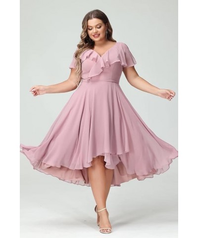 Women's V-Neck Ruffle Bridesmaid Dresses Short with Pockets Empire Waist Chiffon Formal Dresses BF19 Dusty Mauve $25.60 Dresses