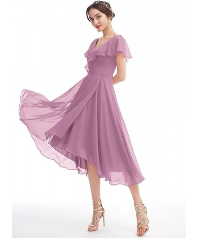 Women's V-Neck Ruffle Bridesmaid Dresses Short with Pockets Empire Waist Chiffon Formal Dresses BF19 Dusty Mauve $25.60 Dresses