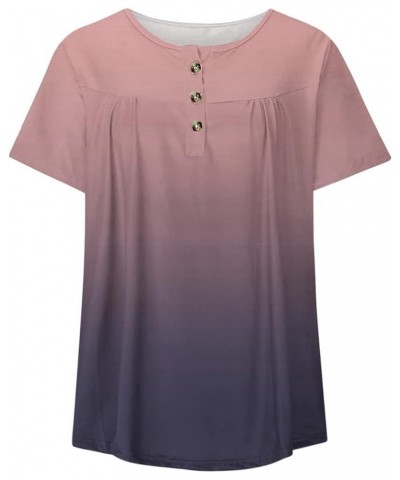 Sexy Tops for Women Plus Size Loose Gradient Shirt Short Sleeve Summer Top Tunic Button V-Neck Blouse Tees 07-light Purple $5...