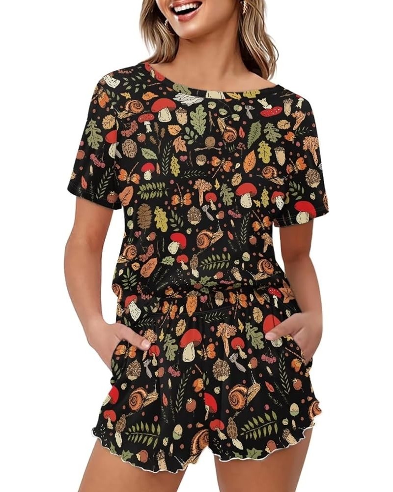 Women's Sleepwear Short Sleeves T Shirt and Shorts Pajama Set Retro Mushroom $19.76 Sleep & Lounge