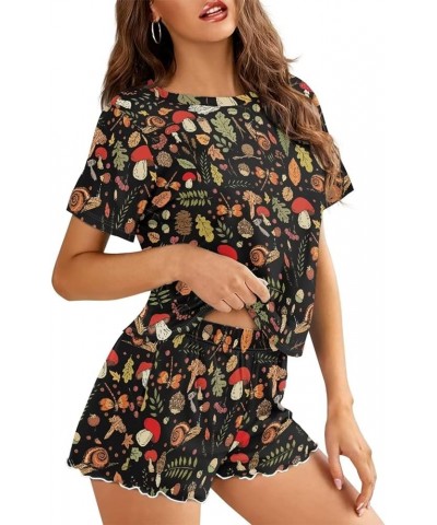 Women's Sleepwear Short Sleeves T Shirt and Shorts Pajama Set Retro Mushroom $19.76 Sleep & Lounge