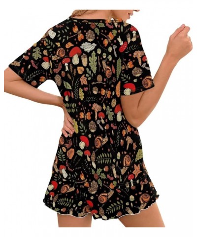 Women's Sleepwear Short Sleeves T Shirt and Shorts Pajama Set Retro Mushroom $19.76 Sleep & Lounge