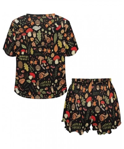 Women's Sleepwear Short Sleeves T Shirt and Shorts Pajama Set Retro Mushroom $19.76 Sleep & Lounge