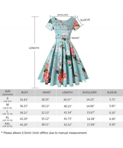 Women's 1950s Retro Vintage Rockabilly Short Sleeve Cocktail Party Swing Dress Solid Turquoise Blue $22.32 Dresses