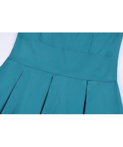 Women's 1950s Retro Vintage Rockabilly Short Sleeve Cocktail Party Swing Dress Solid Turquoise Blue $22.32 Dresses