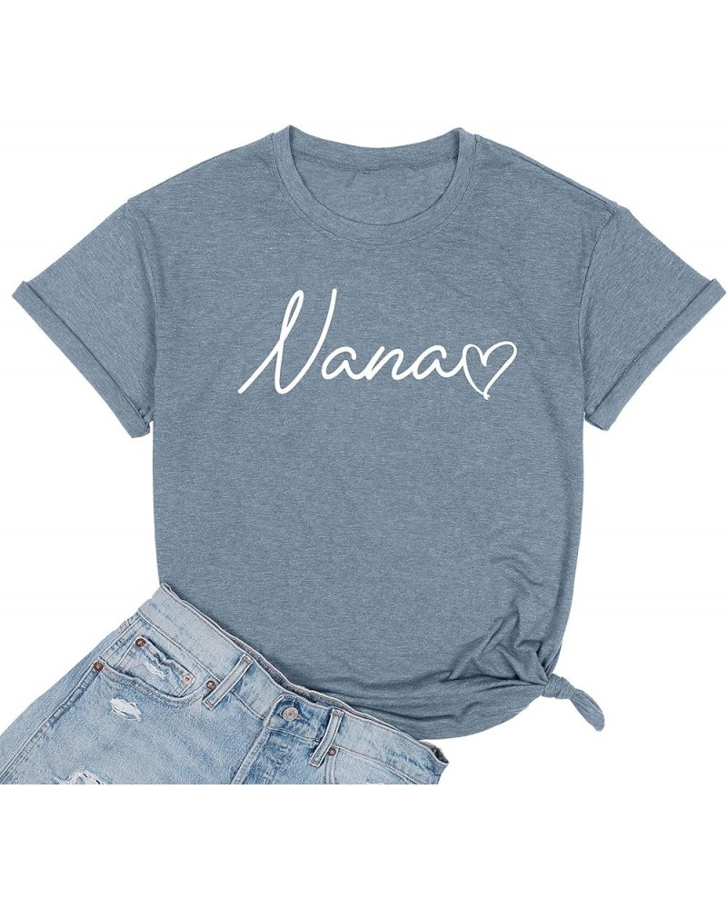 Nana T Shirt Women Funny Letter Print Love Heart Graphic Grandma Gift Tops Tees Casual Short Sleeve Shirts Top Light Blue $13...