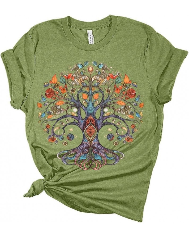 Women Vintage Boho Shirt Tree of Life Flower Tops Watercolor Graphic Tees Casual Short Sleeve Summer T Shirts Tree of Life 1 ...