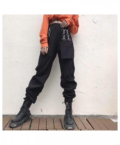 Women's Baggy Cargo Pants Casual Streetwear Solid Color Elastic High Waisted Jogger Pants with Pockets Black $10.79 Pants