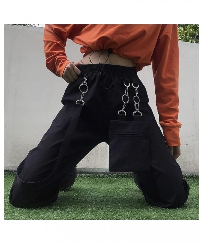 Women's Baggy Cargo Pants Casual Streetwear Solid Color Elastic High Waisted Jogger Pants with Pockets Black $10.79 Pants