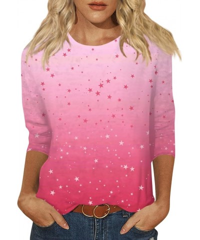 Hawaiian Shirt for Women,Women's Casual 3/4 Sleeve Printing Round Neck Loose T-Shirt Tops A-hot Pink $11.47 T-Shirts