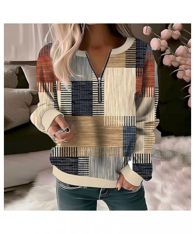 Womens Quarter Zip Pullover Lightweight Graphic Sweatshirt Fall Floral Vintage Clothes Casual Oversized Outfits H-khaki $7.04...