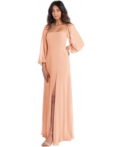 Long Sleeve Square Neck Bridesmaid Dresses with Slit Chiffon A Line Formal Evening Dress for Women Wedding Blush Pink $33.13 ...