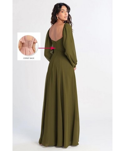 Long Sleeve Square Neck Bridesmaid Dresses with Slit Chiffon A Line Formal Evening Dress for Women Wedding Blush Pink $33.13 ...